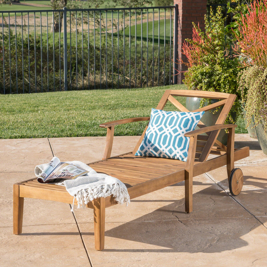 Teak Finished Acacia Wood Chaise Lounge Y4551