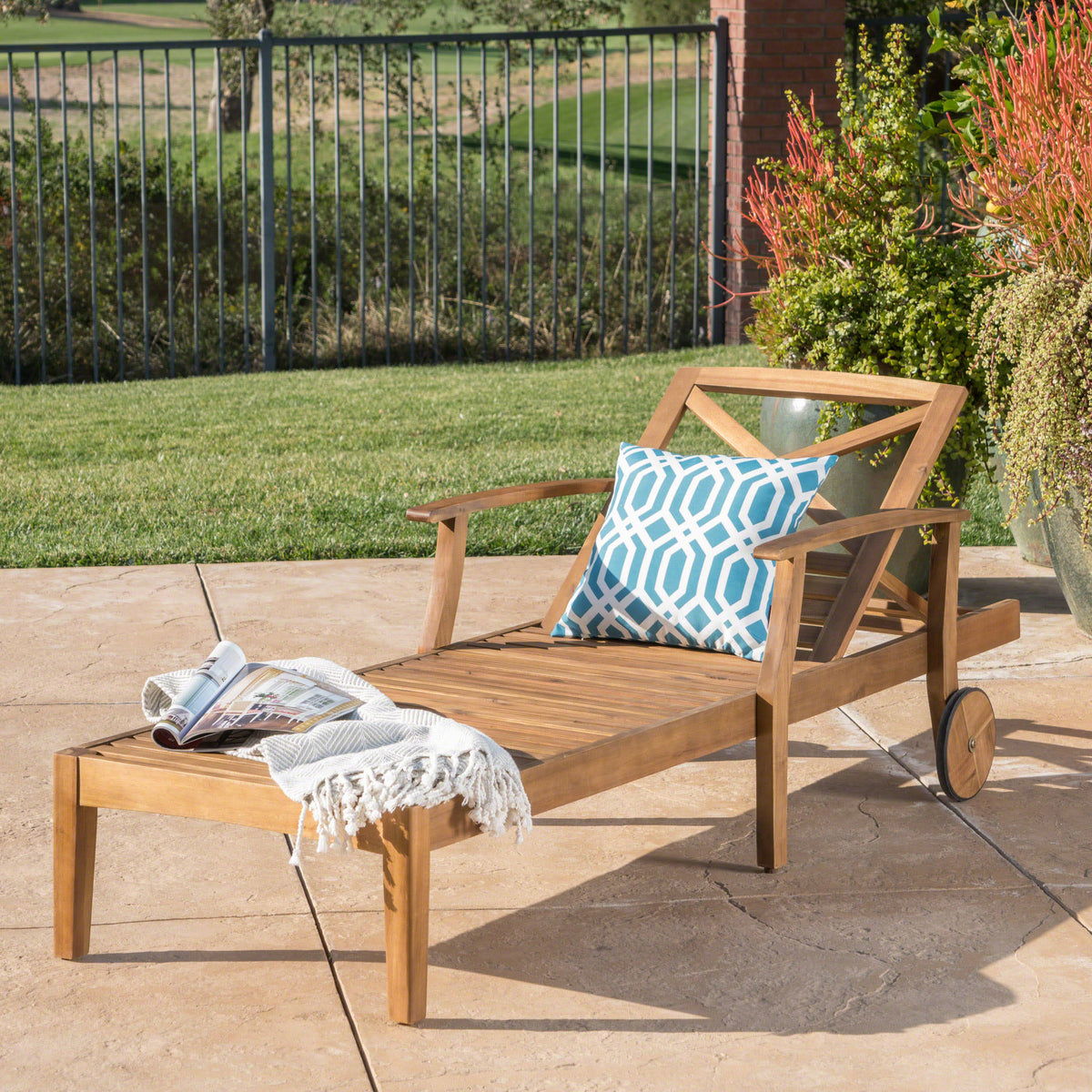 Teak Finished Acacia Wood Chaise Lounge Y4551