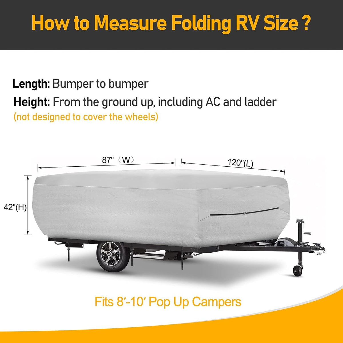 520D Oxford Pop-Up Camper Cover Fits 16'-18' Waterproof UV-Proof L1420