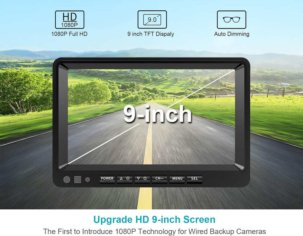 9'' 1080P Backup Camera System Kit with IP69 Waterproof Rear View Camera R396848