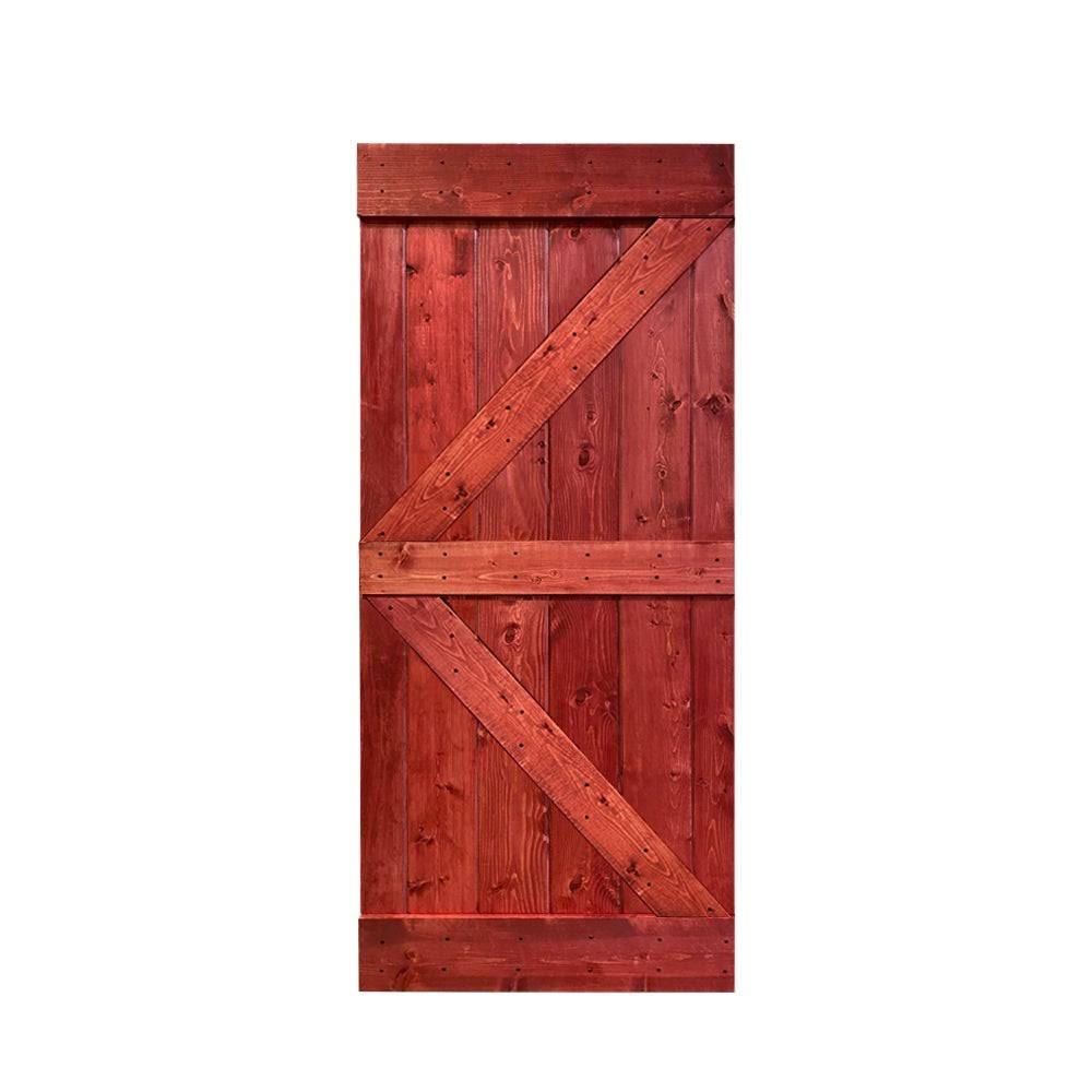 30 in. x 84 in. Red Walnut Stained Solid Pine Wood Interior Sliding Barn Door Slab Y675664