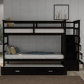 Twin Over Twin Solid Wood Bunk Bed with Trundle and Staircase R523574