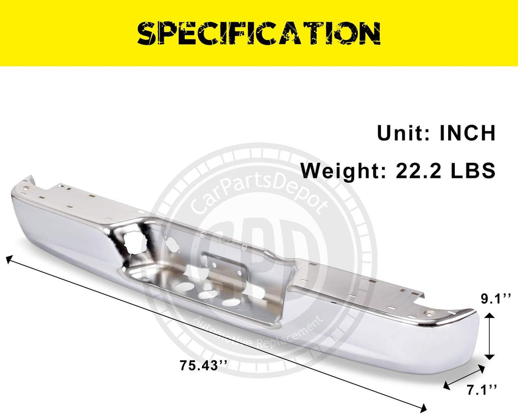 Rear Bumper Chrome Face Bar Steel Pickup Replacement P387121