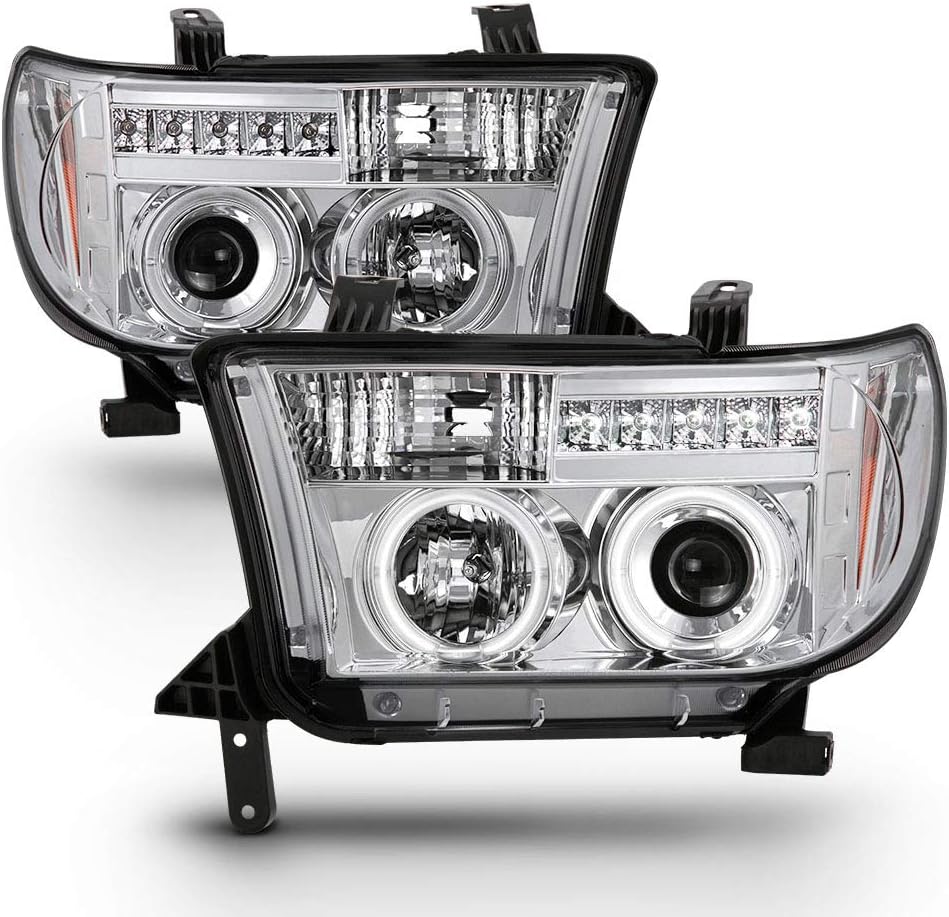 For 2007-2013 Toyota Tundra LED Halo Chrome Housing Projector Headlights Left+Right W40025