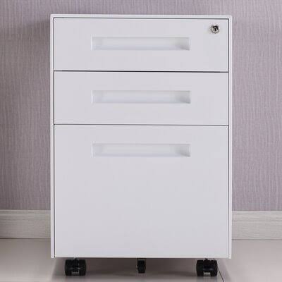 Black 3-Drawer Mobile Metal File Cabinet with Lock and Keys B727686