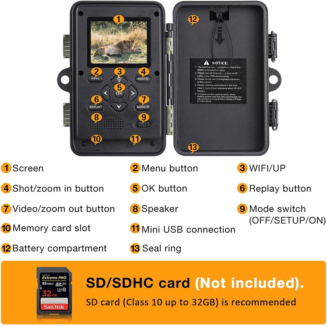 WiFi Bluetooth 1296P 20MP Hunting Game Camera Night Vision Waterproof IP66 S8486