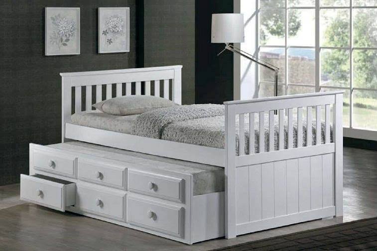 White Twin Size Captain's Bed with 3-Drawer Storage E699489