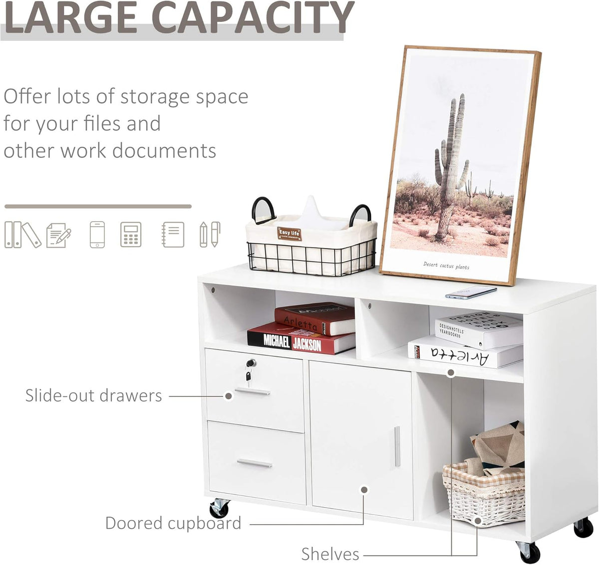 White Printer Stand with Drawer and Caster Wheels C648824