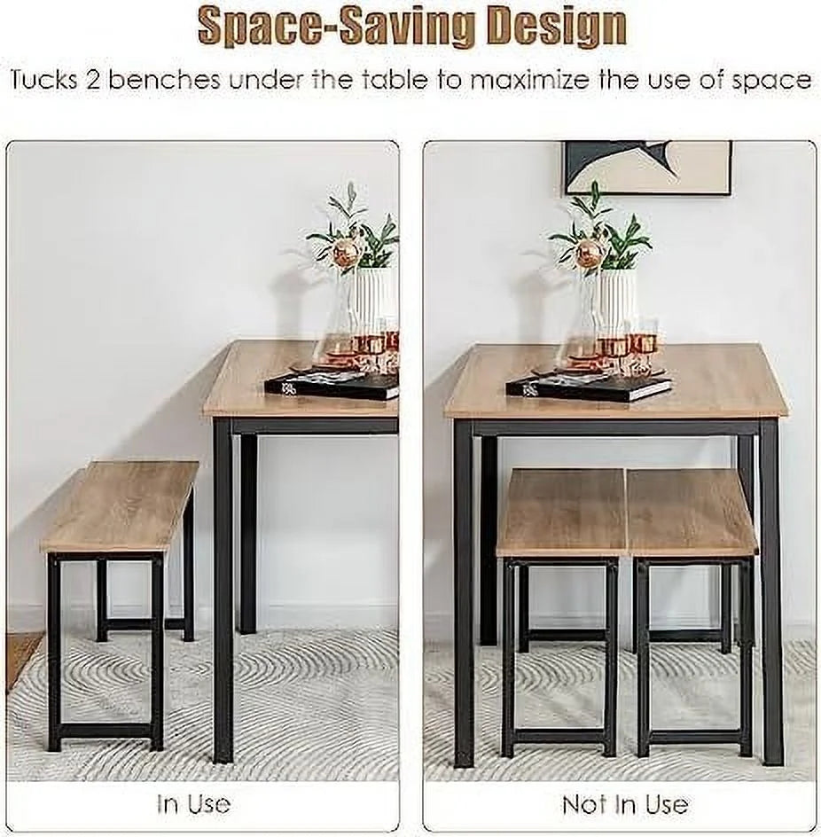 3-Piece Dining Table Set for 4 with Metal Frame P3948