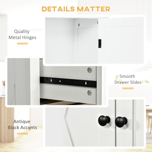 White Kitchen Pantry Storage Cabinet with 4 Doors and 3 Adjustable Shelves H385626