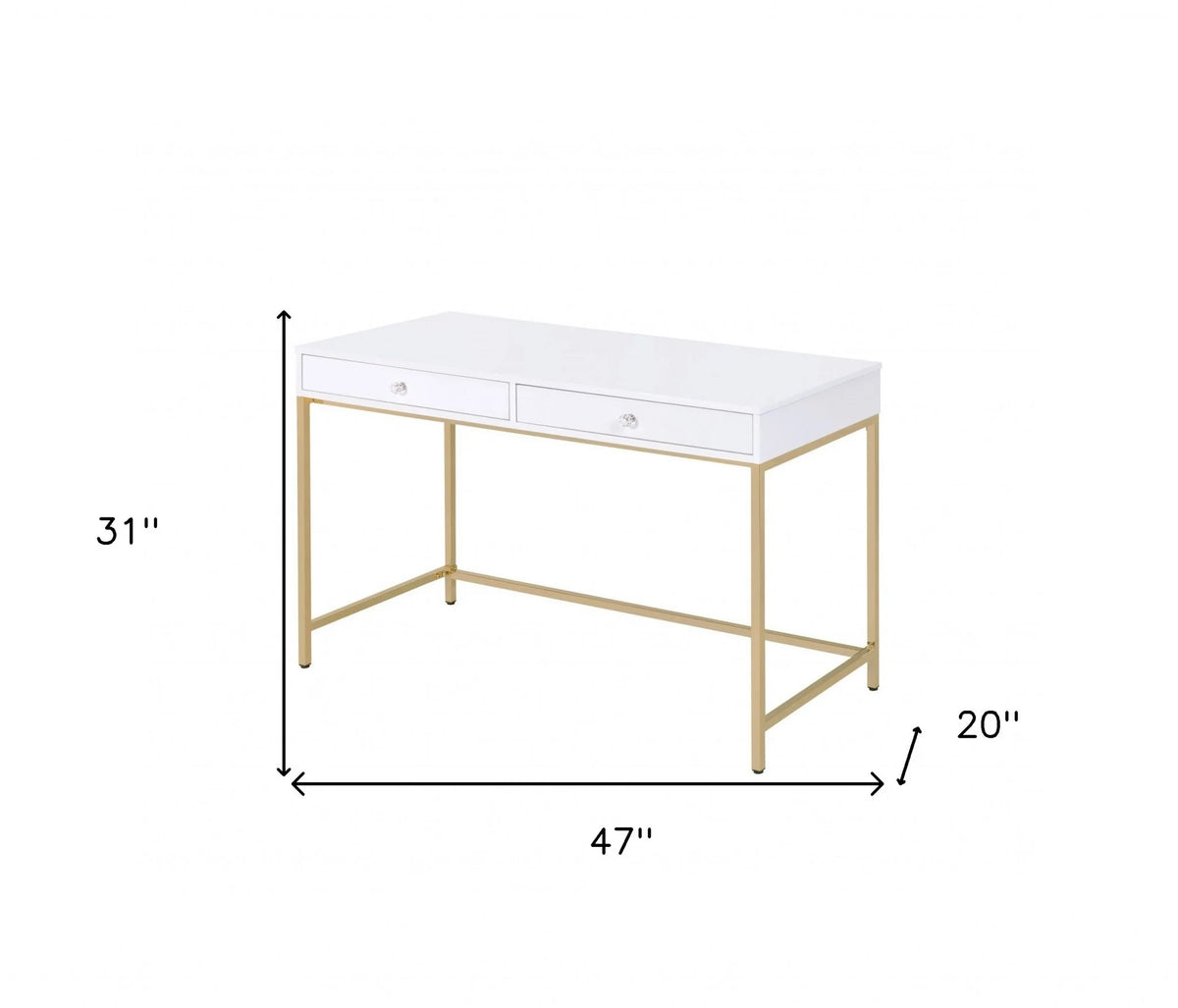 47" White Gold Mirrored Computer Desk with Two Drawers G791