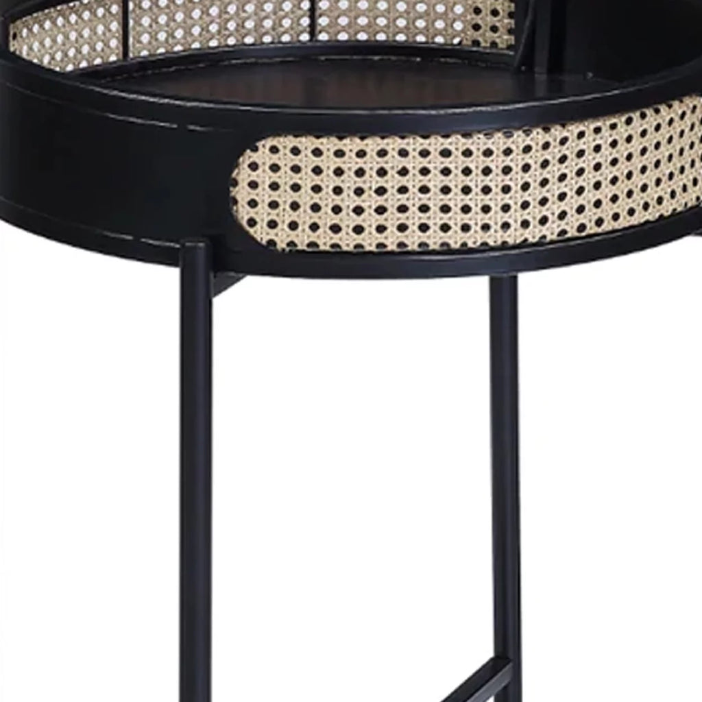 24 Inch Round End Table Rattan Accent Metal Legs Black U92652