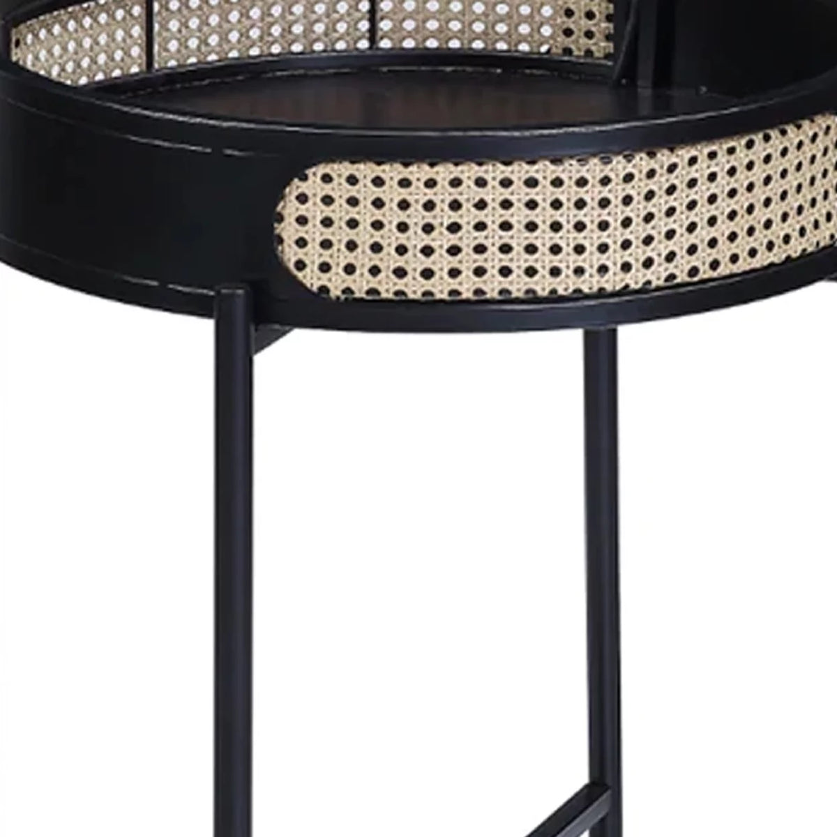 24 Inch Round End Table Rattan Accent Metal Legs Black U92652