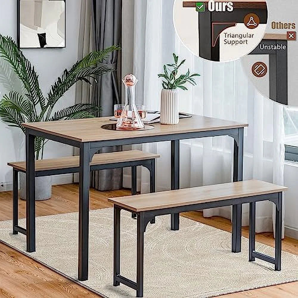 3-Piece Dining Table Set for 4 with Metal Frame P3948