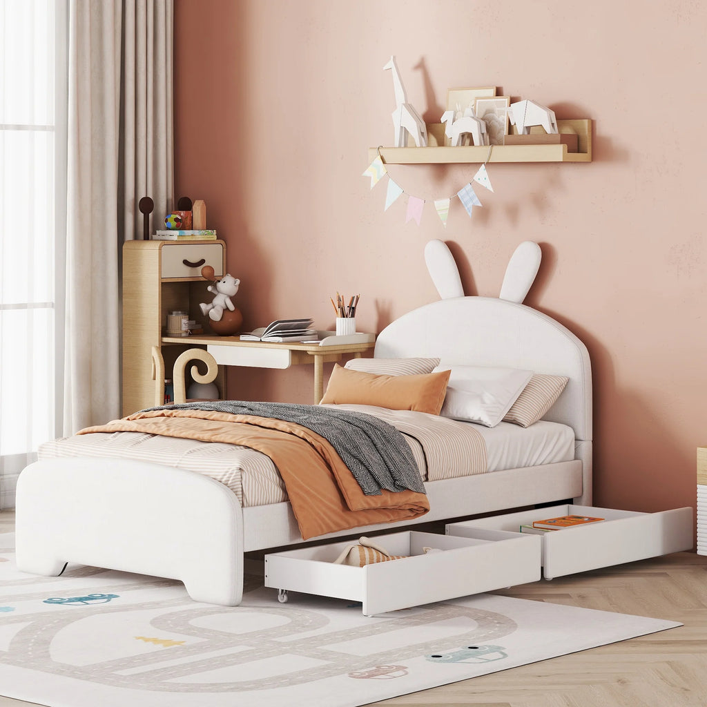 Upholstered Twin Bed with 2 Drawers D94670