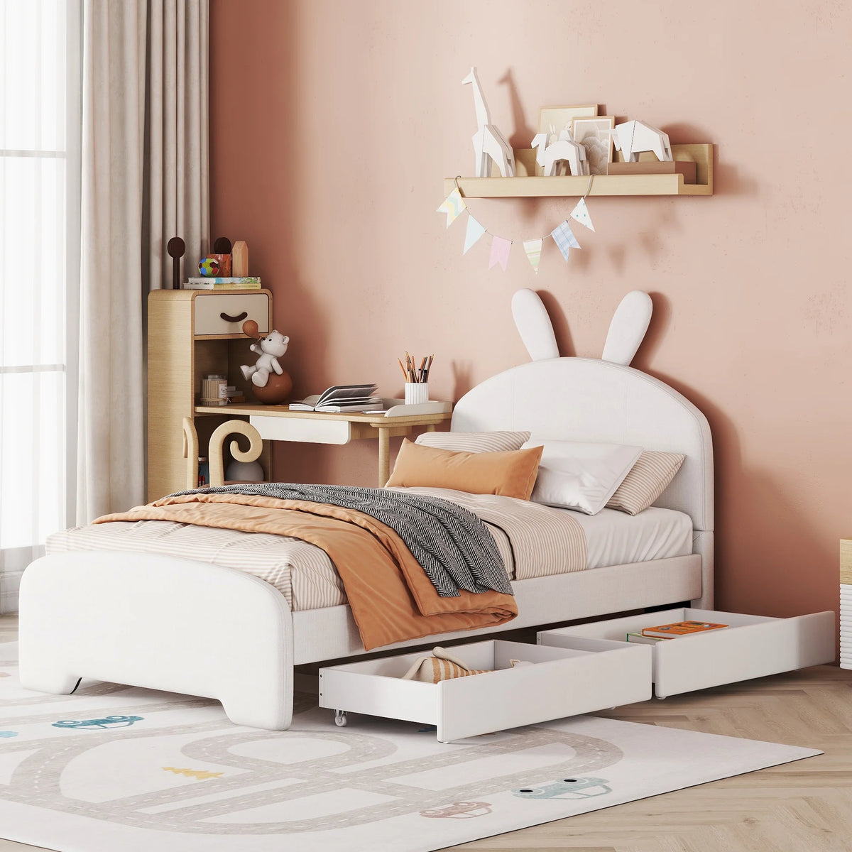 Upholstered Twin Bed with 2 Drawers D94670