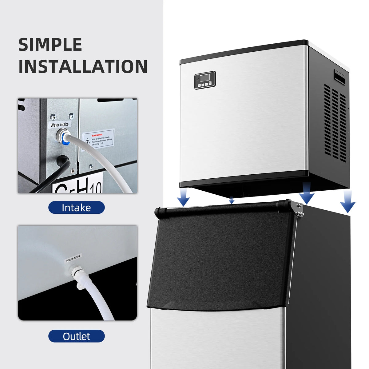 Commercial Ice Maker Machine, Stainless Steel Clear Ice Cube Maker O895