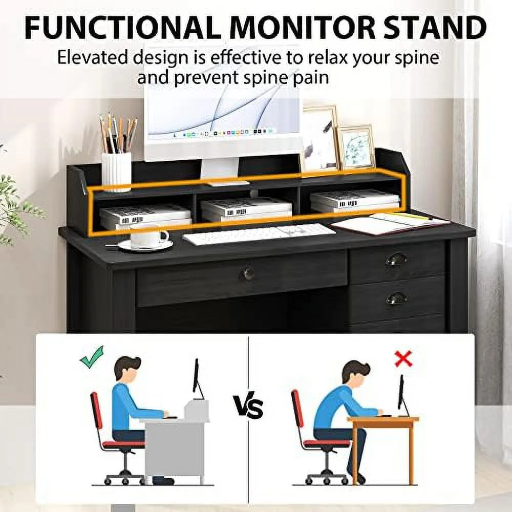 Brown Computer Desk with 4 Drawers and Hutch R67327