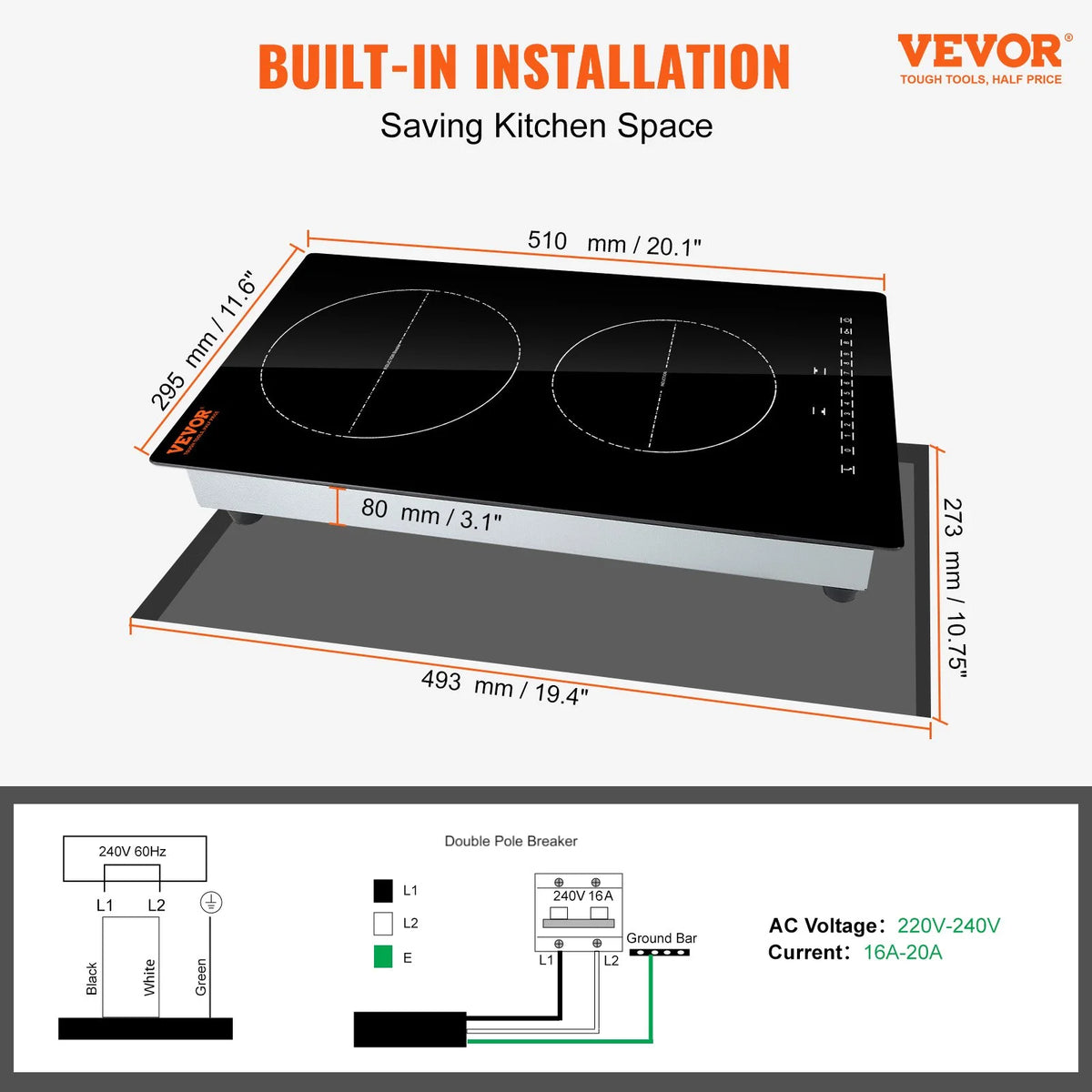12'' 2 Burner Electric Induction Cooktop D265474