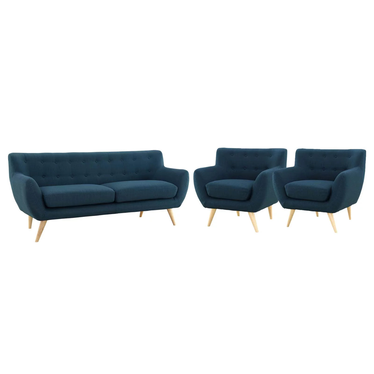 Navy Blue Fabric Armchair and Sofa Set C7177