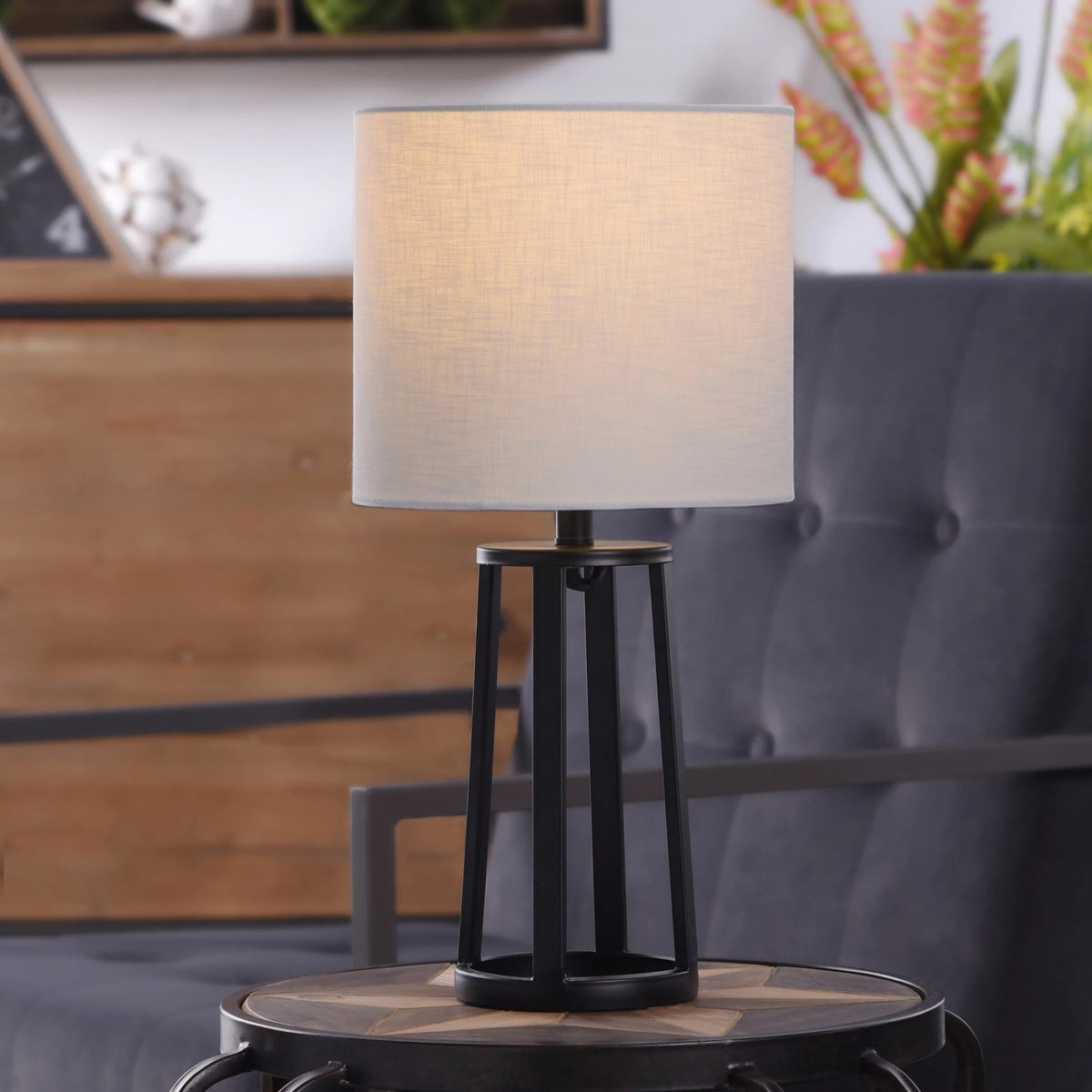 Matte Black Table Lamp with Drum Shade R31574