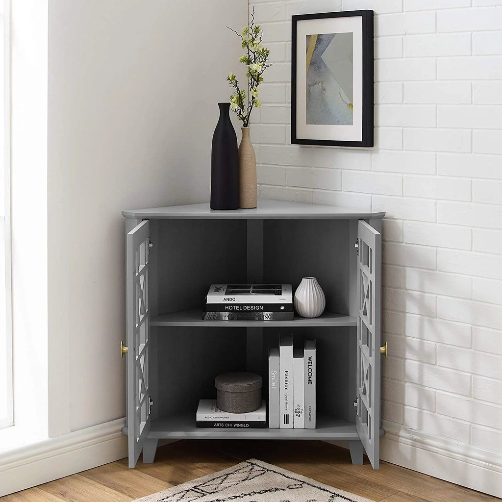2 Door Corner Accent Table 32 Inch Grey N988