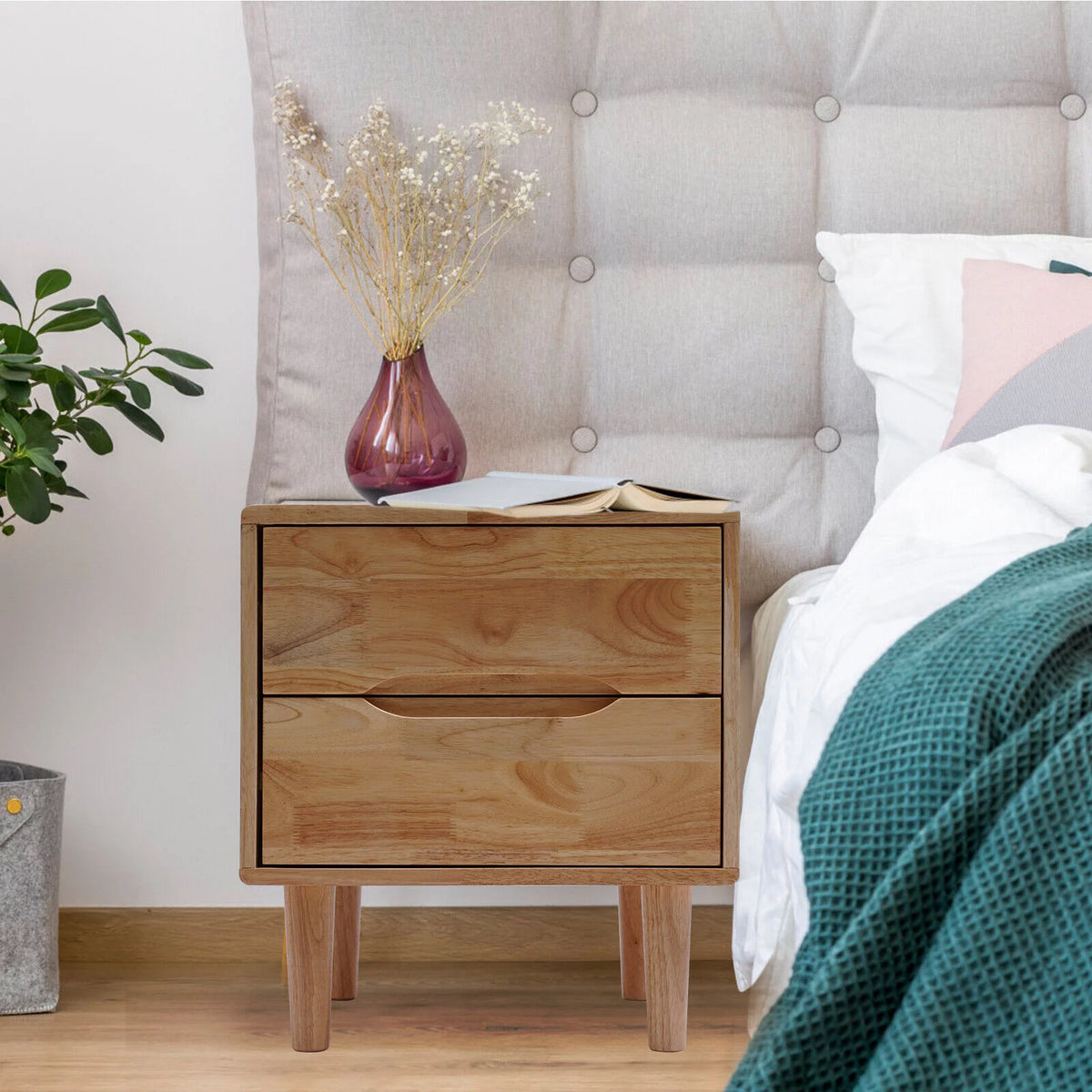 Solid Wood Nightstands with 2 Drawers O4881