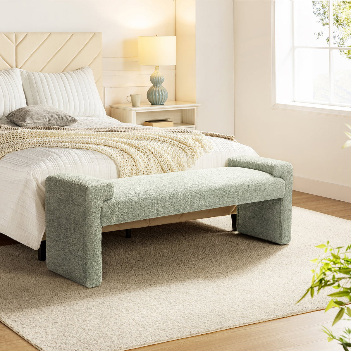 58" Chenille Fabric Upholstered Ottoman Bench Z24619