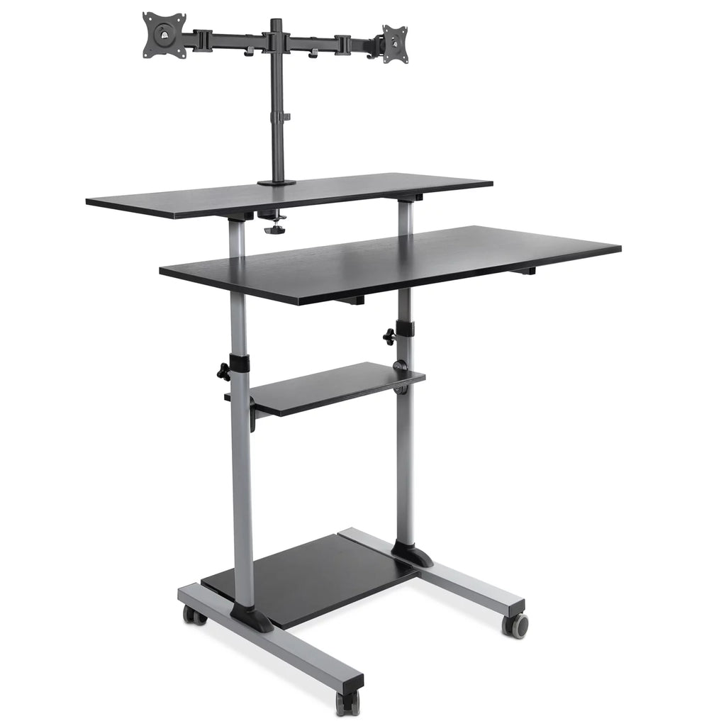 Extra Wide Mobile Standing Desk with Dual Monitor Mount P227