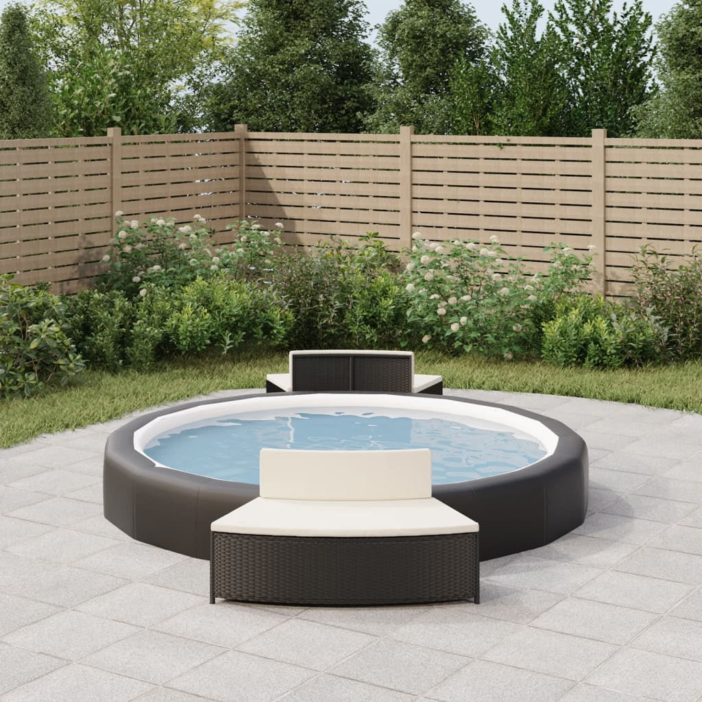 Black Poly Rattan Spa Benches with Cushions 2 pcs J9404