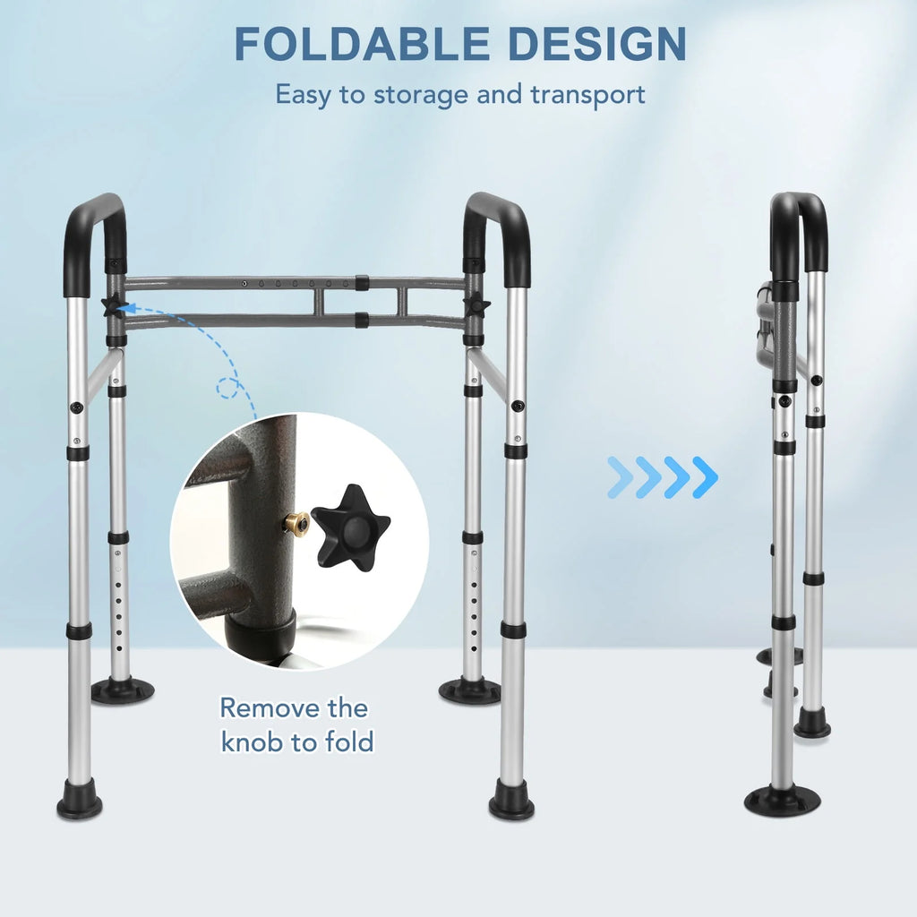 Toilet Safety Rail, 7 Adjustable Height & Width, Gray & Black D657231