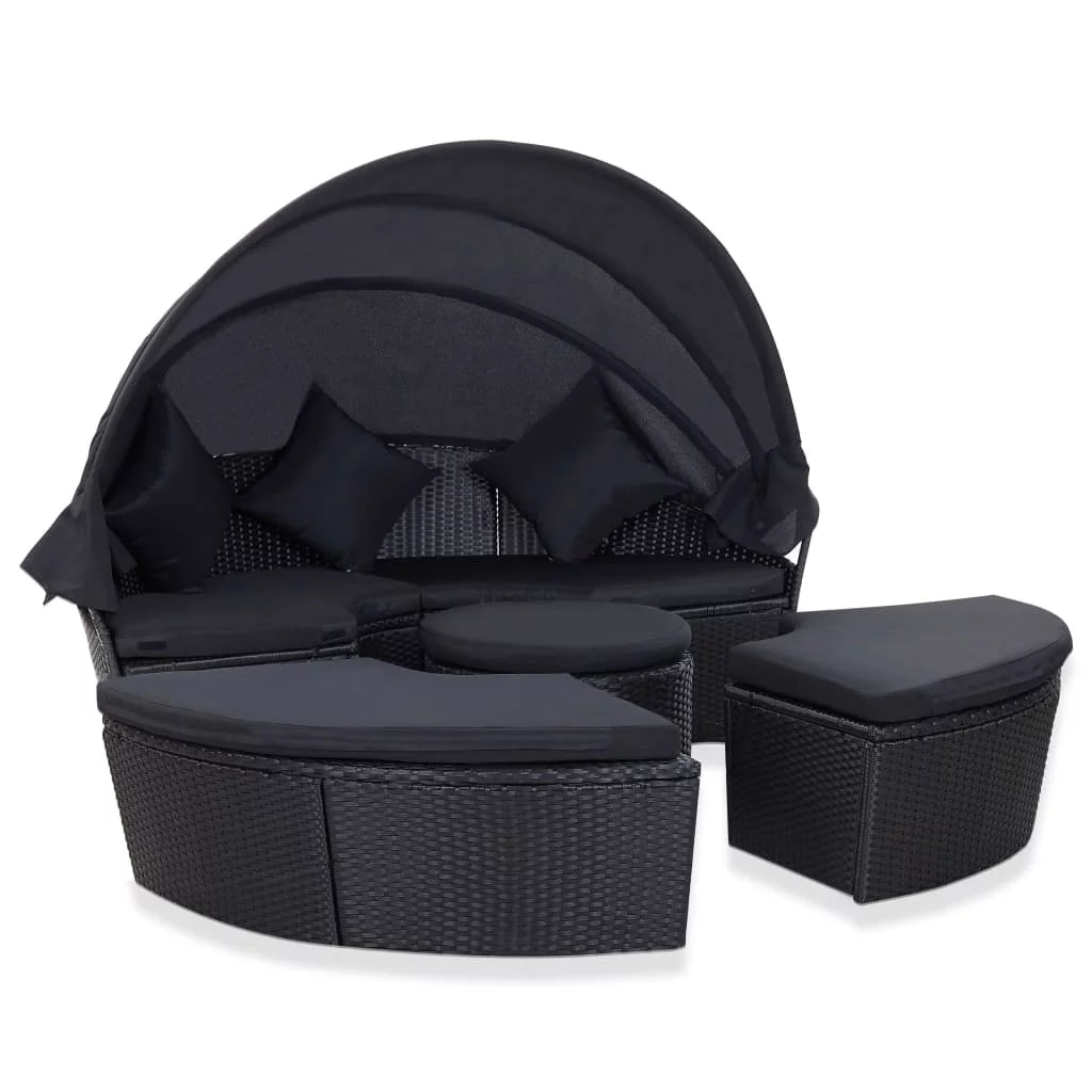 Patio Bed with Canopy Poly Rattan Black V38793
