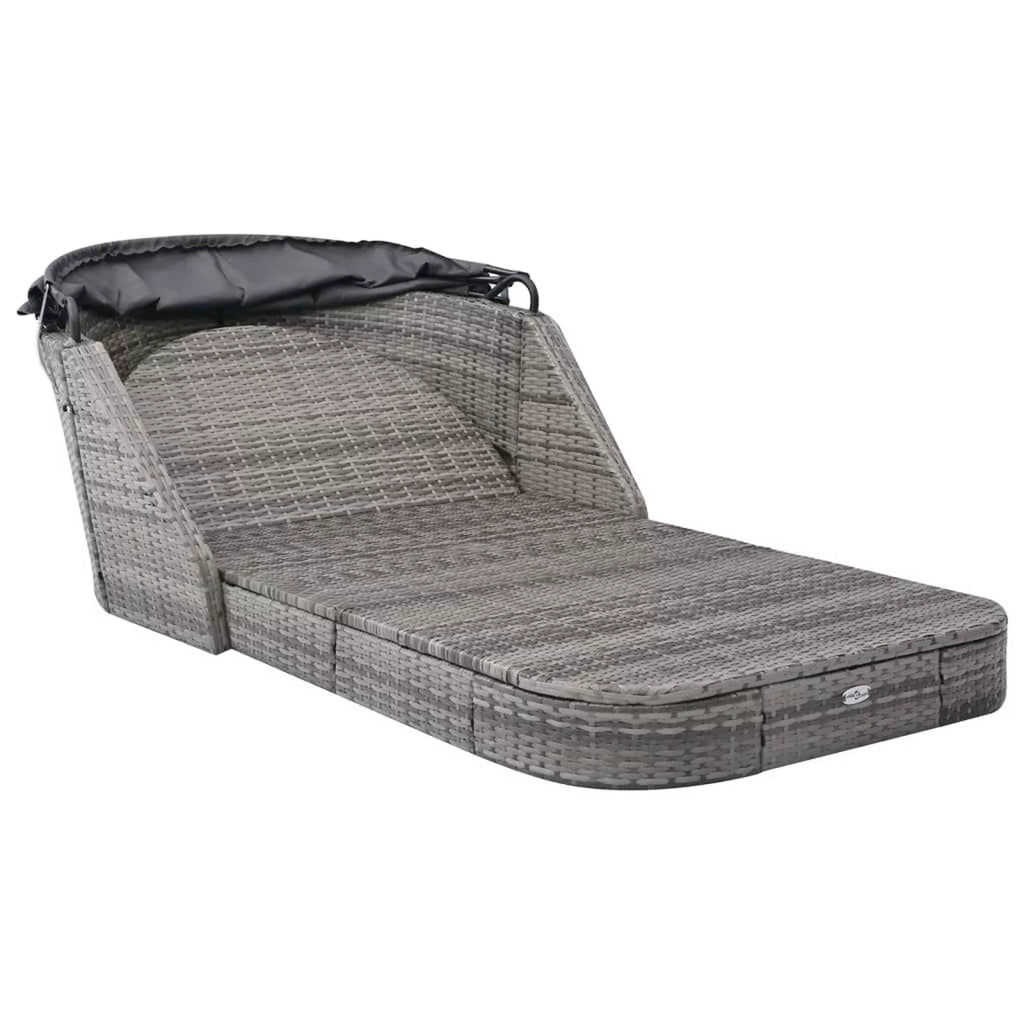 Poly Rattan Outdoor Sun Lounger with Canopy and Cushions H5555