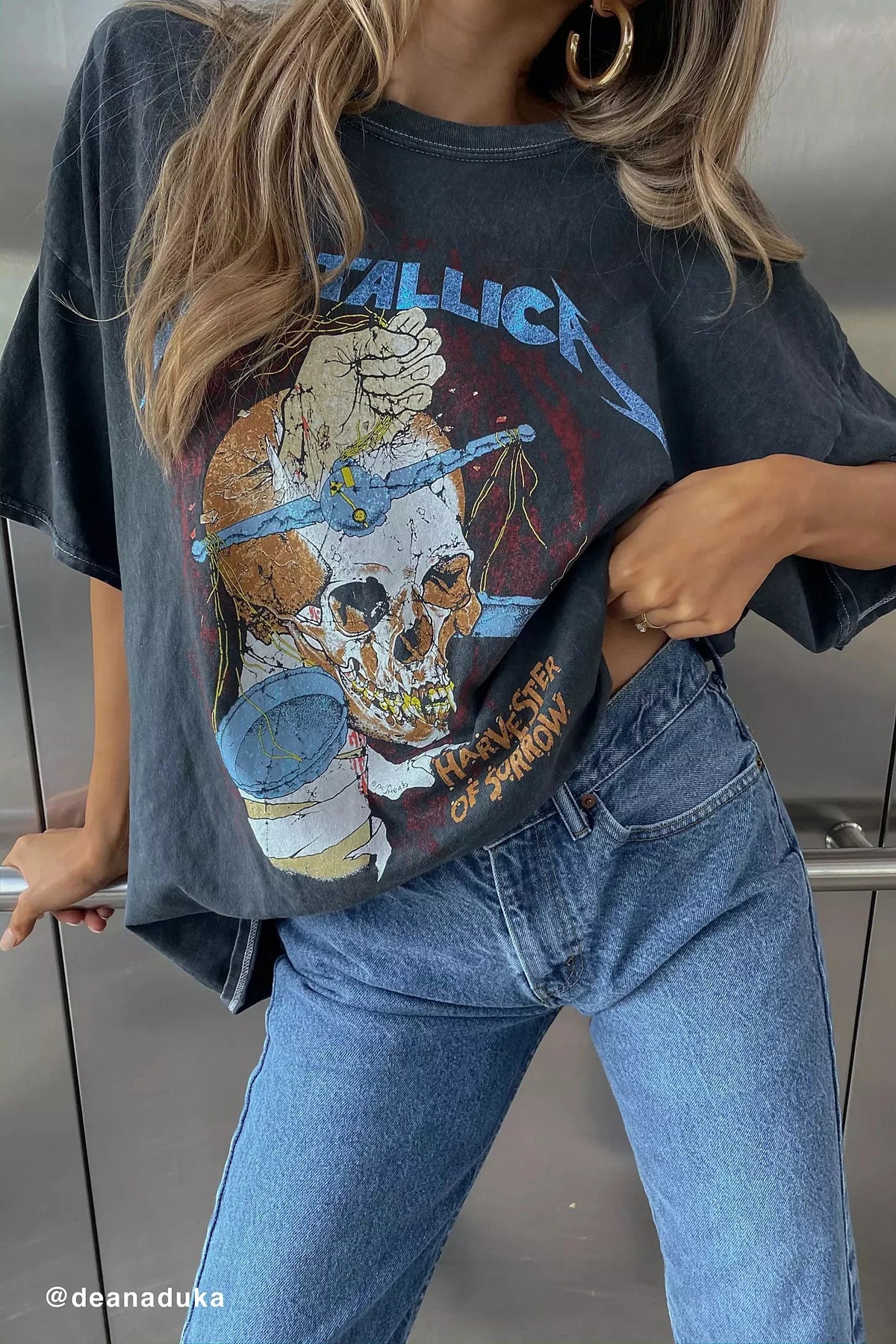 Metallica 1988 Tour Glitter Oversized Fit Tee T-Shirt T146223