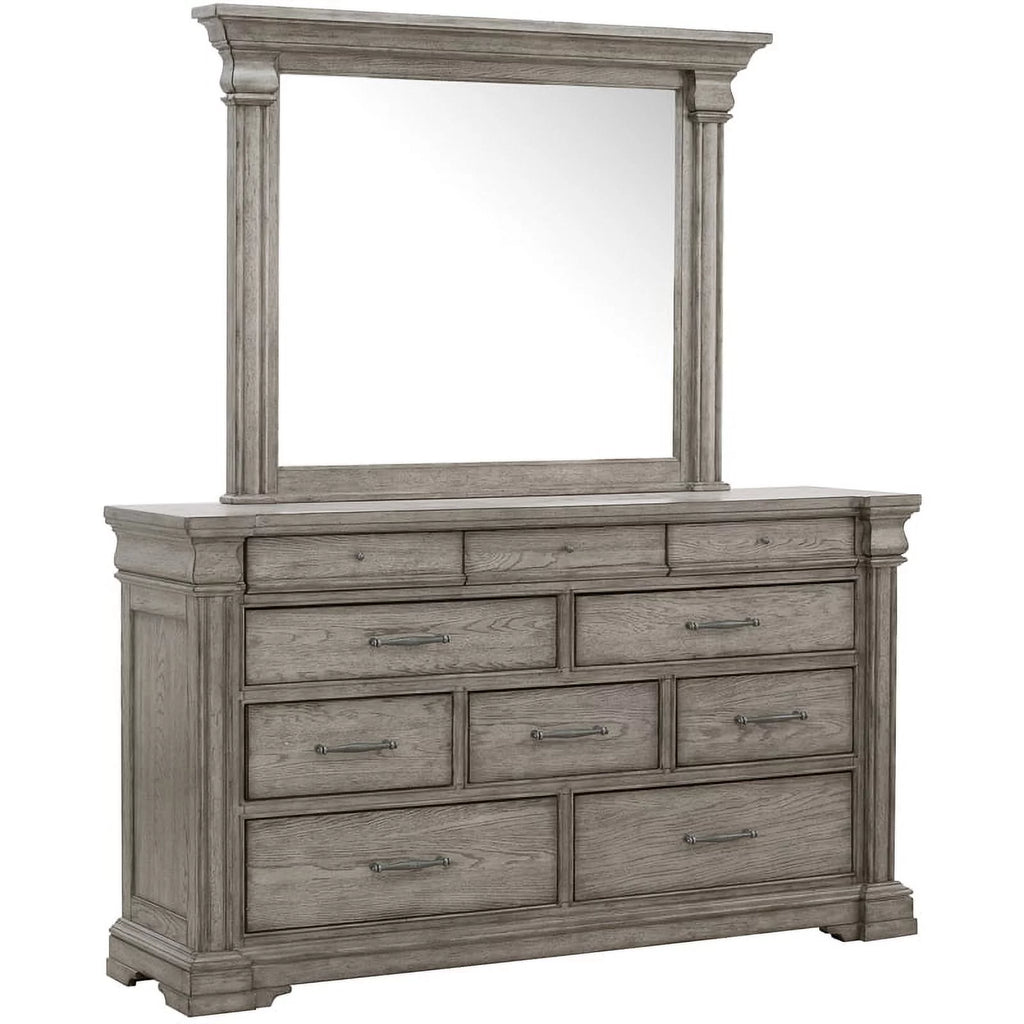 10 Drawer Wood Dresser + Mirror in Gray Z1502
