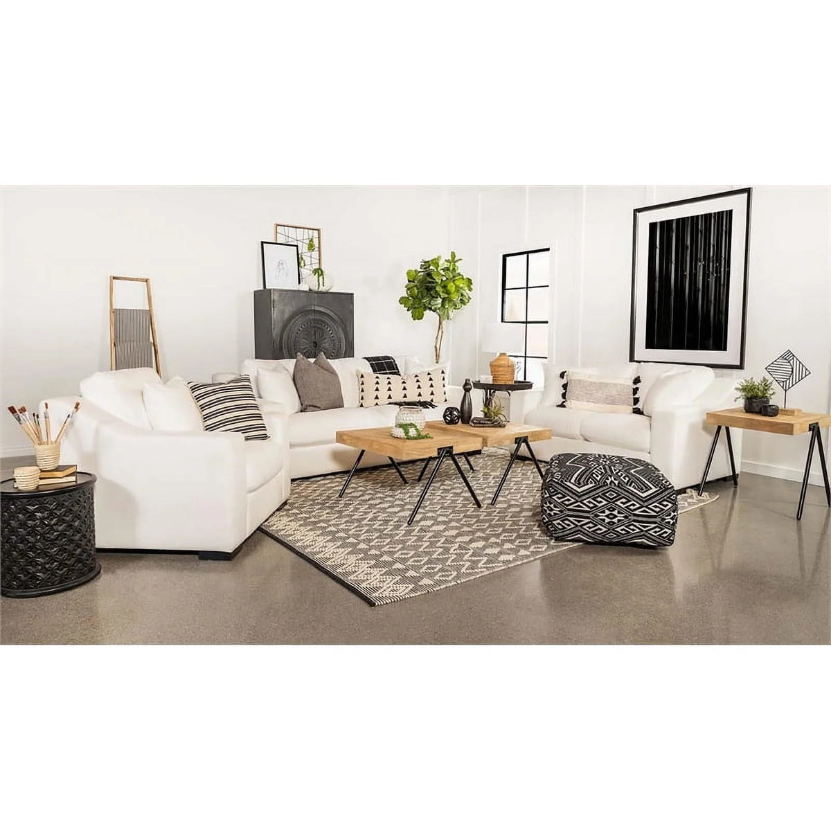 White Upholstered Fabric Chair with Sloped Arms G852053