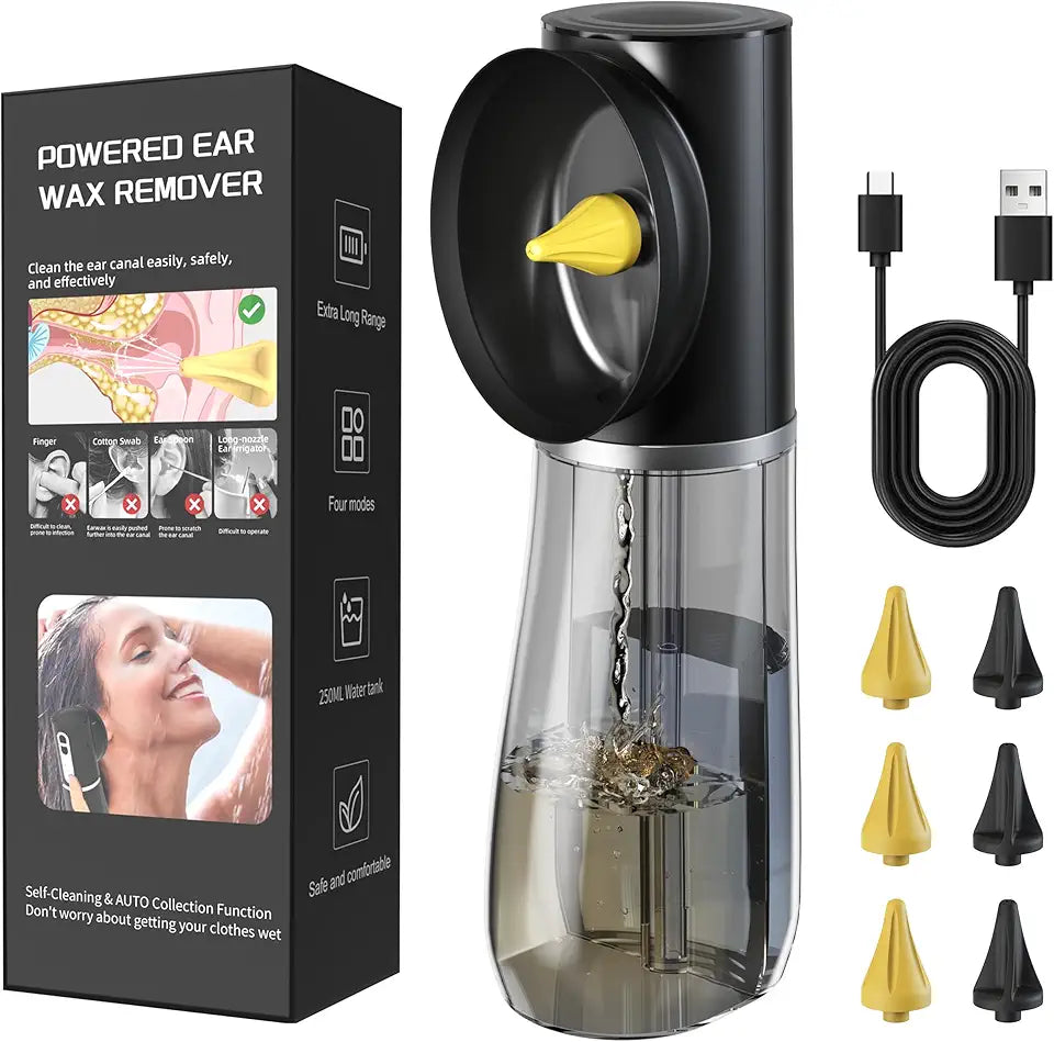 Ear Wax Removal with Dual Tank, 4 Pressure Settings, 6 Nozzels, Rechargeable, IPX7, Black R51694