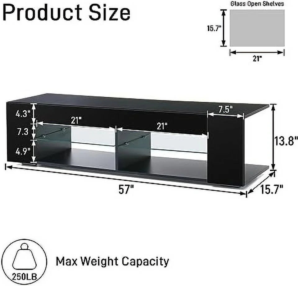 57 Inch LED TV Stand with Glass Shelves Z528301