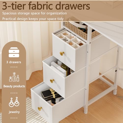 White Compact Vanity Desk with Drawers T2809
