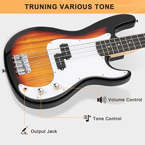 Full Size 4 String Electric Bass Guitar with 20W AMP and Accessories J569