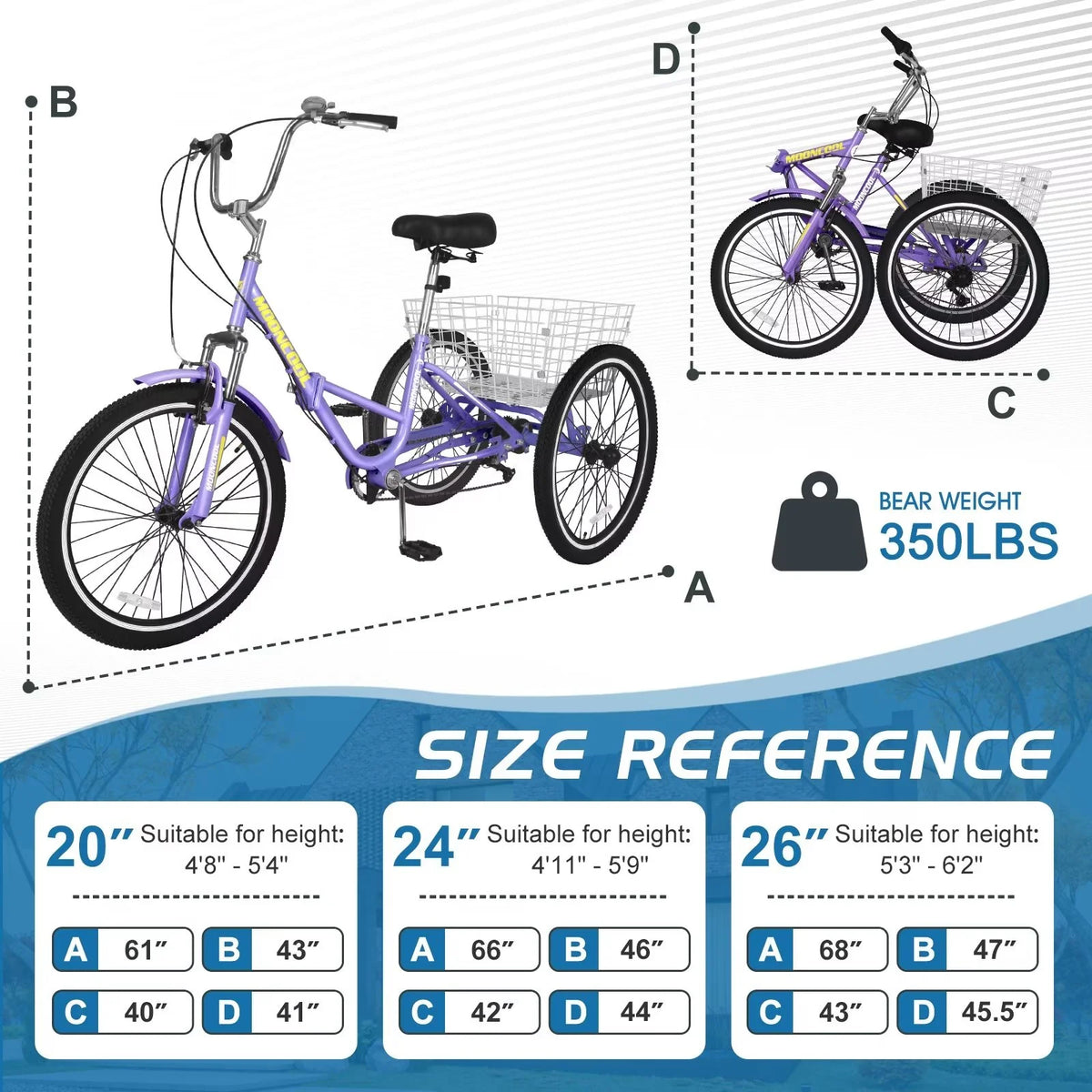 20/24/26 inch Wheels 7 Speed Adult Tricycle E861