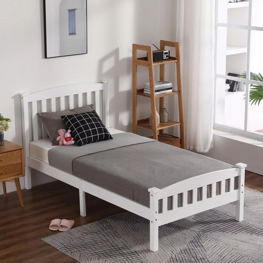 Gray Solid Pine Wood Twin Bed Frame with Headboard Y95847