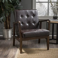 Mid Century Modern Faux Leather Club Chair with Wood Frame I936