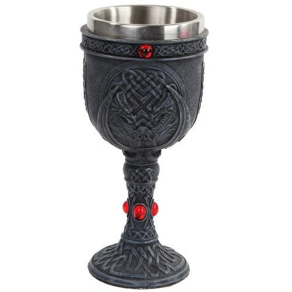 Winged Dragon Wine Goblet Chalice Resin Stainless Steel Faux Stone K72826