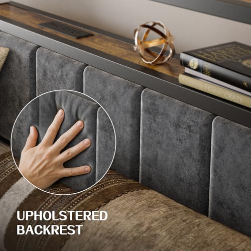 Queen Size Platform Bed Frame with Storage Headboard and Charging Station R422