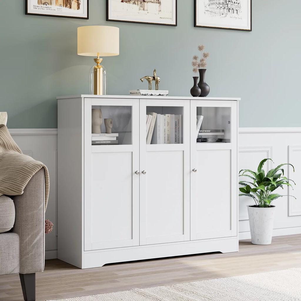 White 3 Glass Door Accent Cabinet I8867