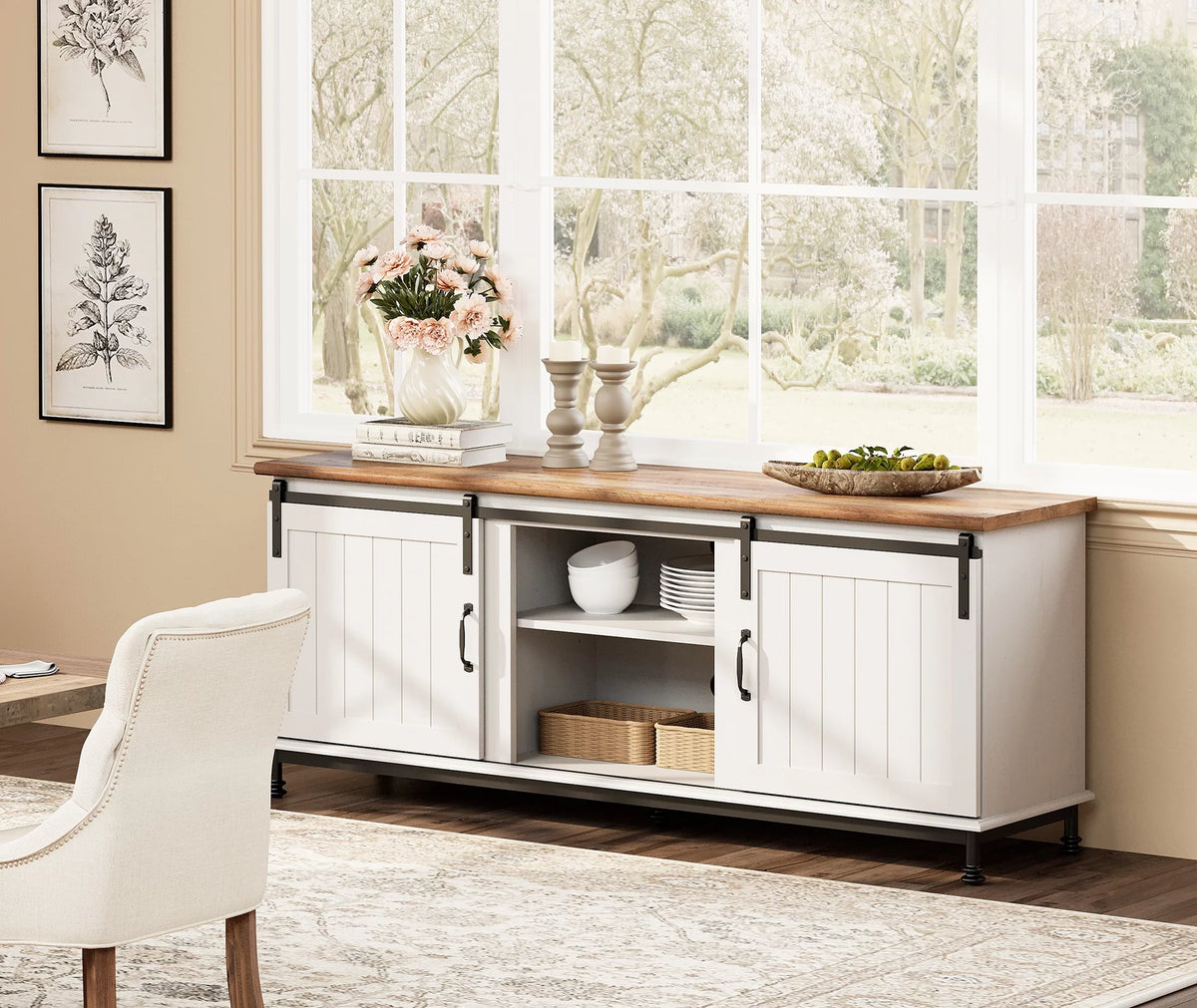 Farmhouse TV Stand with Sliding Barn Door M709822