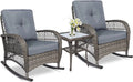 3-Piece Outdoor Wicker Rocking Bistro Set with Glass Top Side Table P504