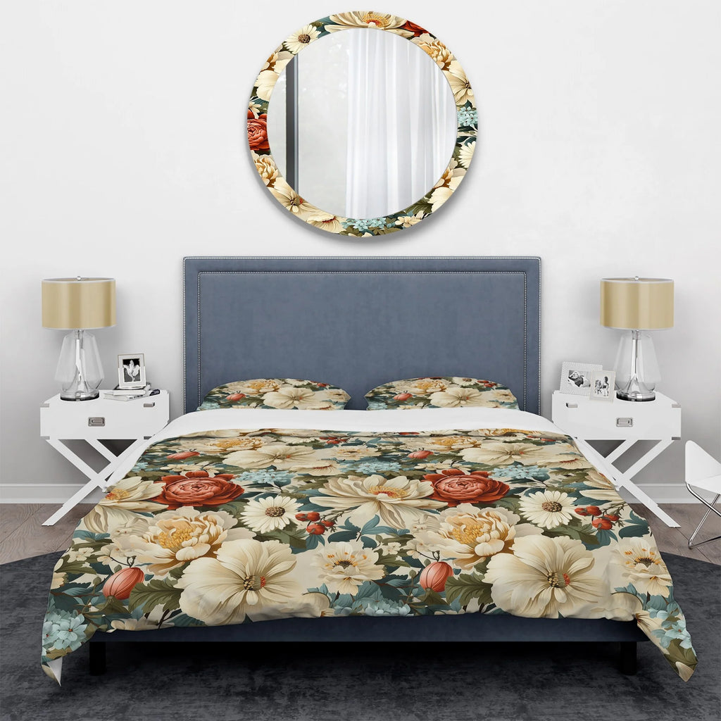 Beige Red Cottage Bedding Set With Shams Full Queen Y6997