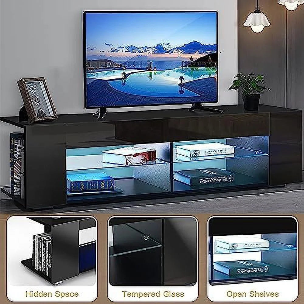 57 Inch LED TV Stand with Glass Shelves Z528301